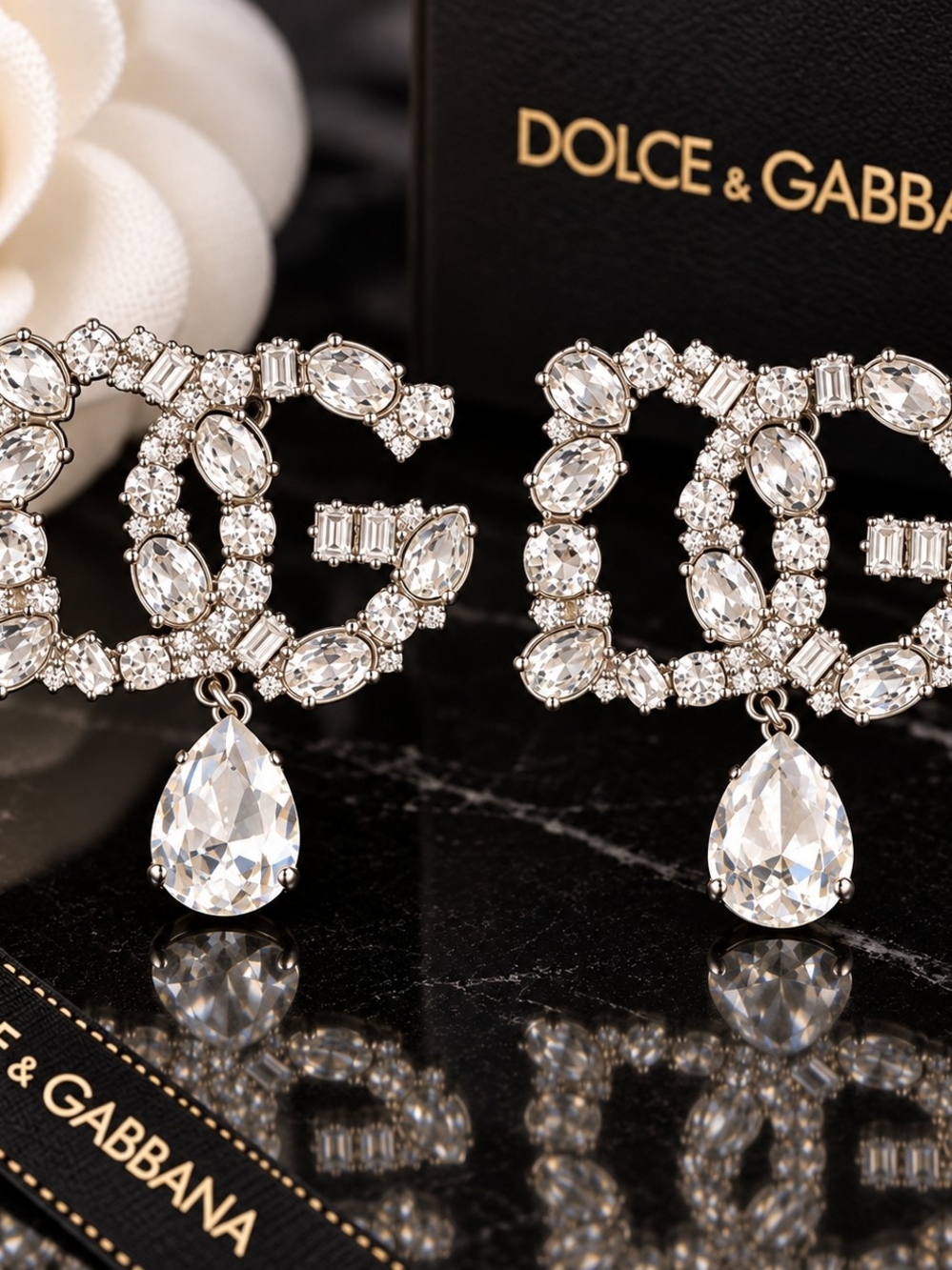 Dolce & Gabbana Crystal Logo Drop Earrings - Clear